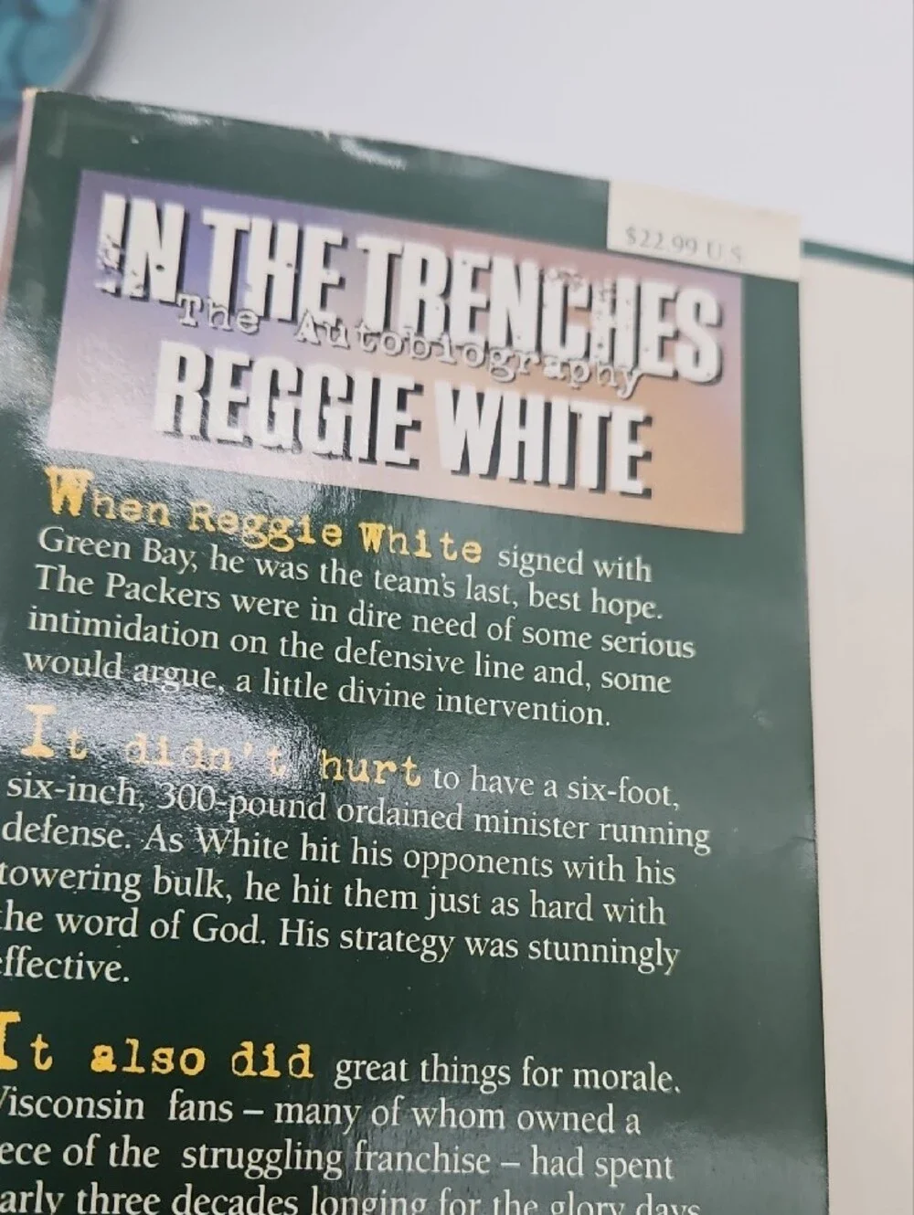 Reggie White In The Trenches Hardcover Book - Black/White Cover